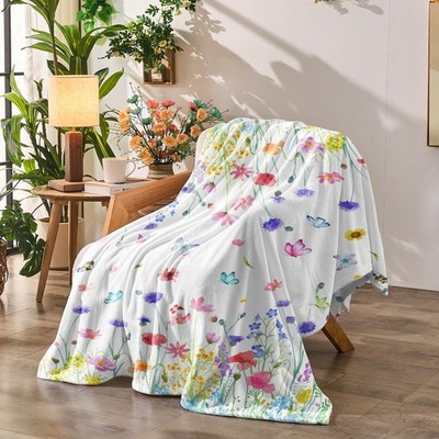 Floral Throw Blanket Birthday Gift for Women Mom Girls Butterfly Flowers Blan...