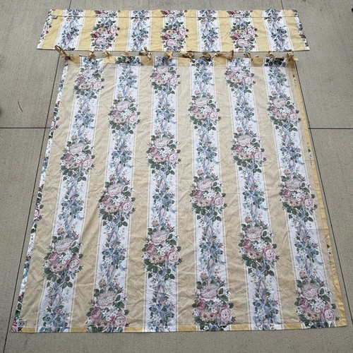 Vtg Croscill Valance Curtain Set Princess Madison Yellow Stripe Pink Roses VGC! - Picture 9 of 12