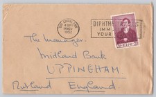 Uppingham, England, Midland Bank cover with Eire 212d Thomas Moore stamp 1952