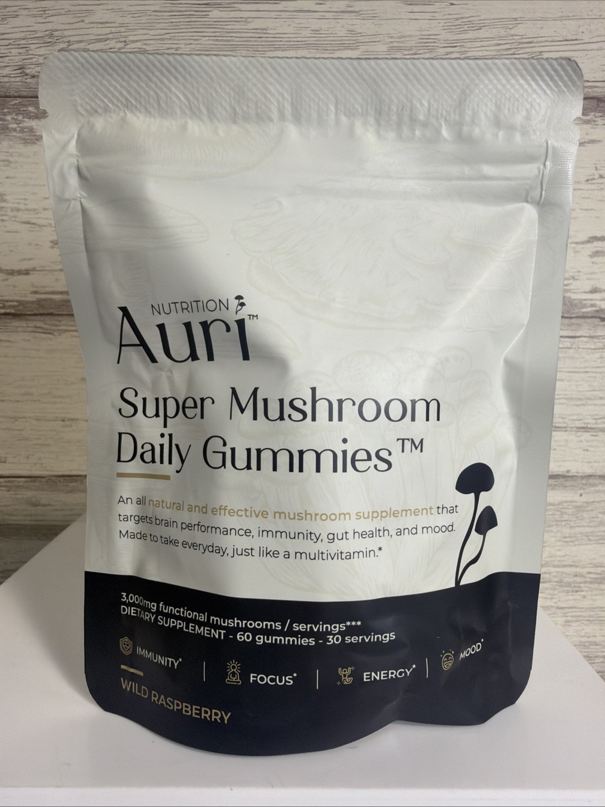 Auri Nutrition Super Mushroom Daily Gummies 60ct Wild Raspberry 3000mg New