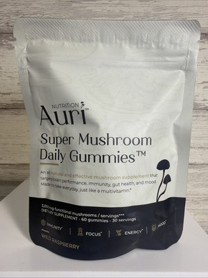 Auri Nutrition Super Mushroom Daily Gummies 60ct Wild Raspberry 3000mg New