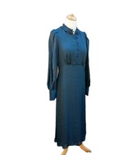 Oliver Bonas Dress Dark Green Stripe Maxi Frill Collar Size 8 BNWT Charity Sale