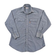 Vtg 70s LEVI'S Chambray Orange Tab Western Snap Blue Men's Lg Made In USA '76