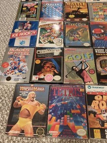 Lote de 61 juegos NES en caja (47 W manuales) Mario Wrestlemania OffRoad Tetris Yoshi