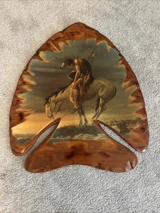 Vintage Art 70's decoupage lacquered wood picture WALL ART End Of The Trail