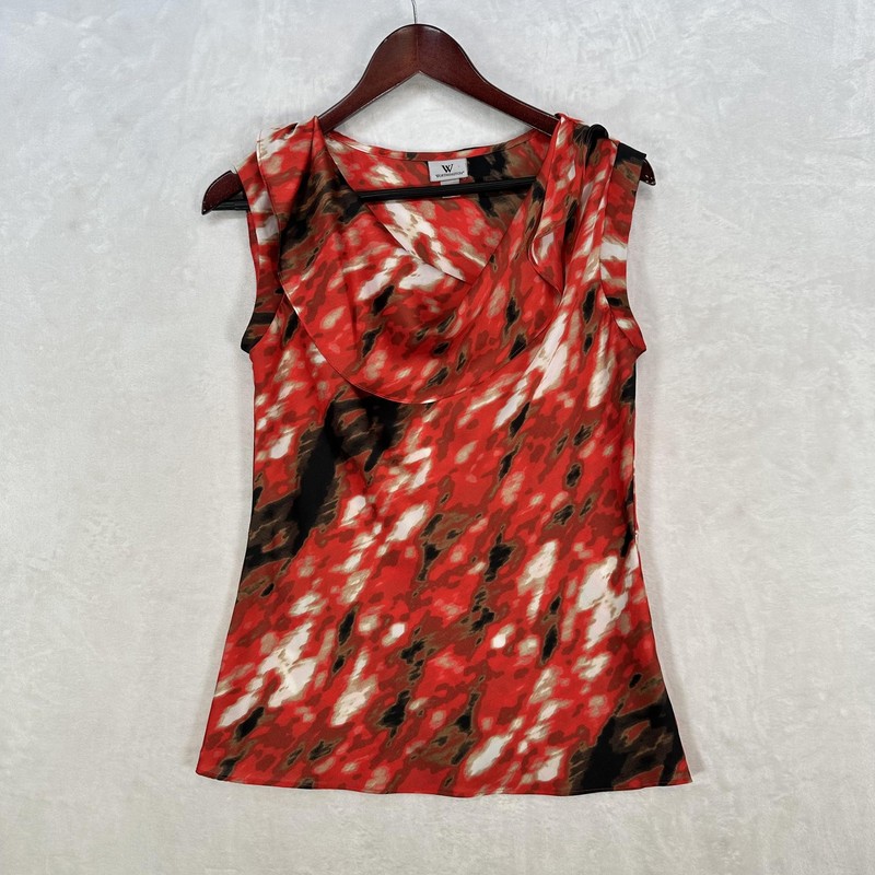 Worthington Shirt Womens Small Red Y2K Abstract Cowl Neck Sleeveless Top Blouse