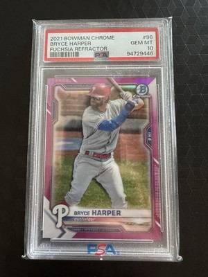 2021 Bowman Chrome Bryce Harper Fuchsia Refractor #96 3/250 PSA 10 NUMBER MATCH