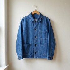 Men s French 60s Workwear Chore Jacket - Vintage Style Blue Cotton Jacket
