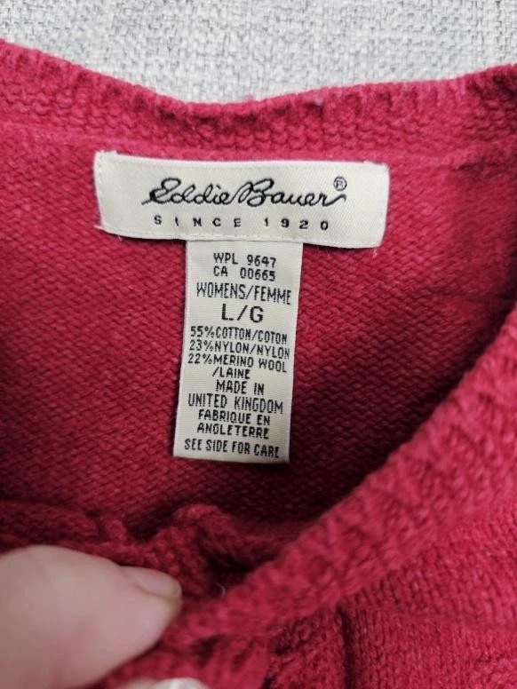 Eddie Bauer Sweater Womens Large Red Cardigan Merino Wool Snowflake Knit Button - Image 3 of 4