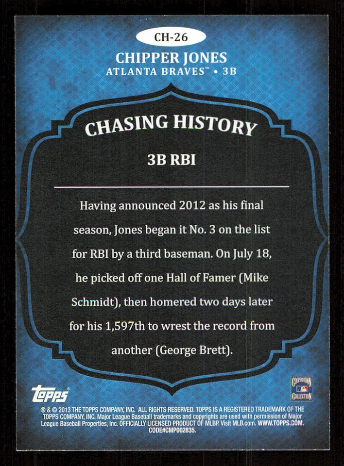 2013 Topps Chasing History #CH26 Chipper Jones - Image 2 of 2