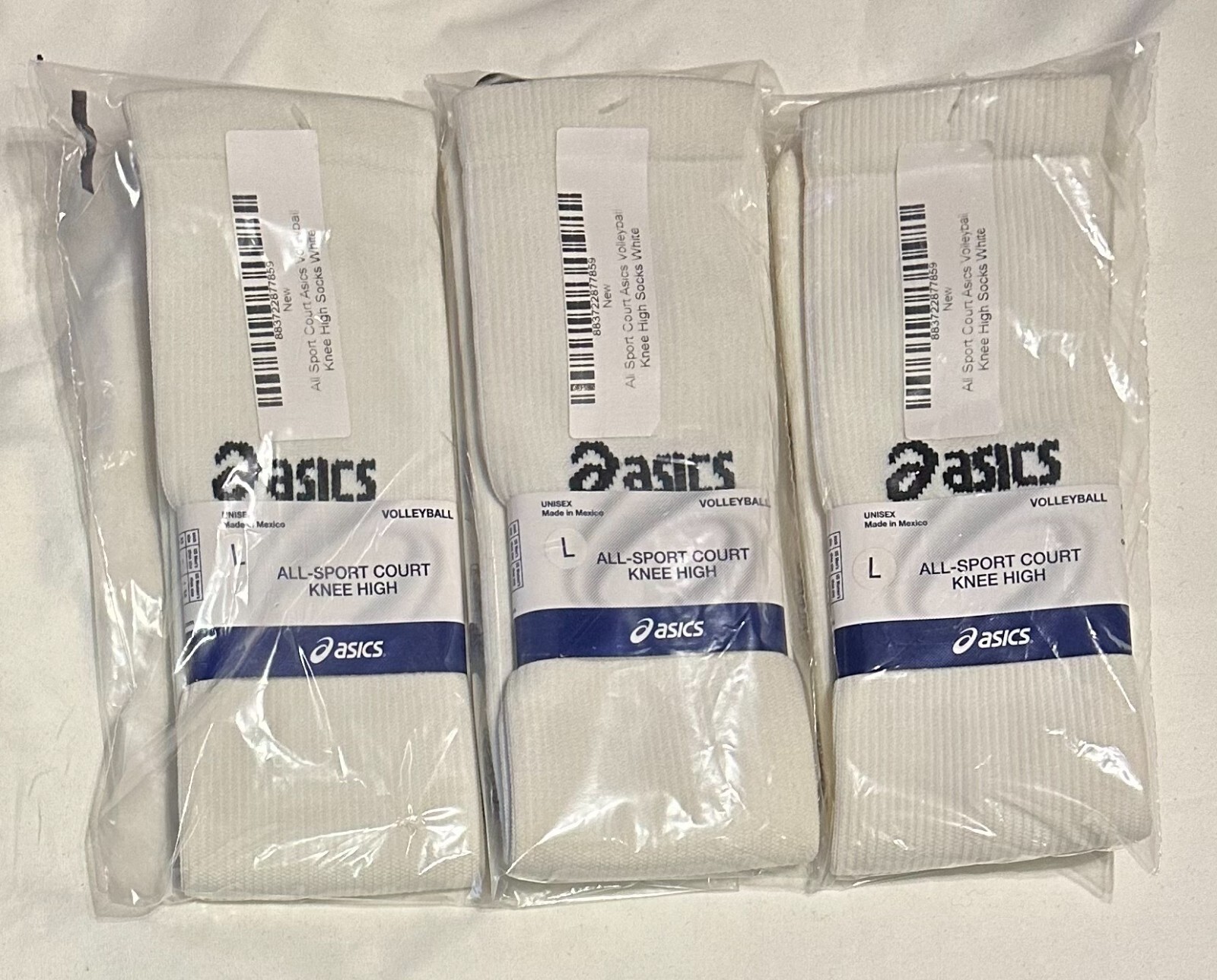 Aasics all sport volleyball knee high socks white Large 3 Pairs! eBay