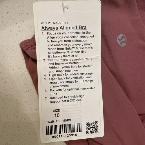 NWT~Lululemon Always Aligned Bra Size 10 C/D Cup Moss Rose Light Support - Picture 7 of 8