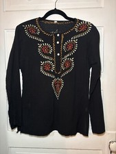 Vintage Black Embroidered Peasant Boho Shirt ...