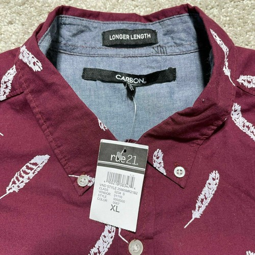 Carbon Button Down Shirt Men's Adult Extra Large Red White Leaves NWT New - Picture 3 of 9