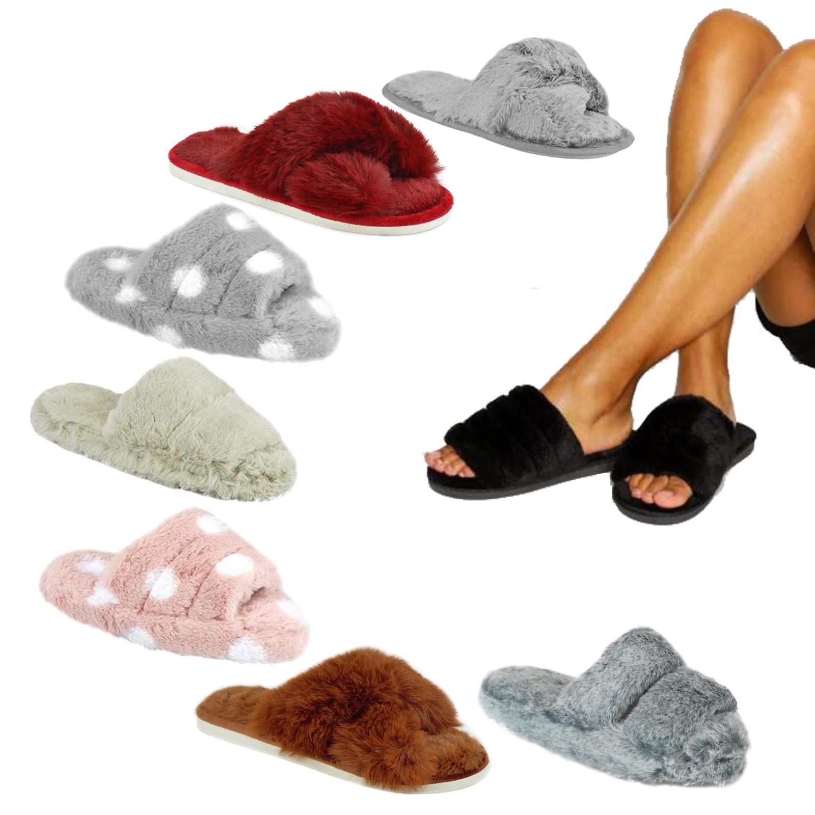 SAOLA Ciabatte ciabatte donna morbide peluche pelliccia sintetica punta aperta suola antiscivolo regalo