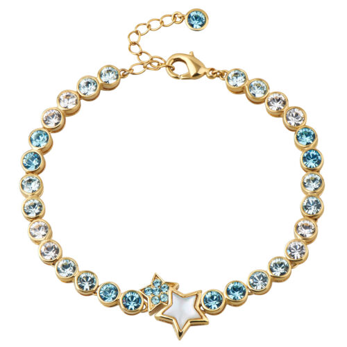 Swarovski Element Crystal 18k Gold GP Aqua Star Elegant Bracelet B0042 - Picture 1 of 6