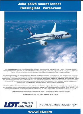 Airline Brochure Ad - LOT Polish - B787 Dreamliner Helsinki 2006 Fares (B566) 