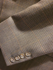 Ralph Lauren Chaps 42R Brown Blue Textured Tooth Check Blazer Coat Jacket Tweed