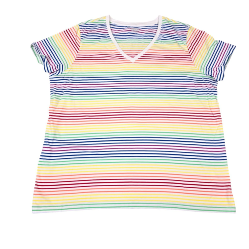 Lands End Shirt Womens Large Rainbow Striped T Shirt Top Rainbowcore Colorful