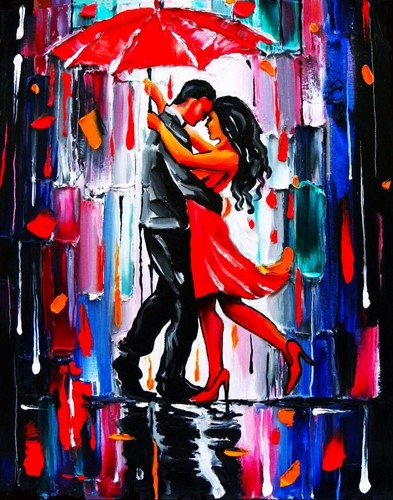 DANCING IN THE RAIN PALETTE KNIFE TEXTURE OIL PAINTING ART BY IVETA - Picture 9 of 9