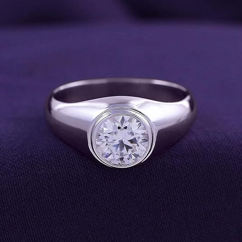 1.50Ct Bezel Set Solitaire Wedding Band Ring For Men's Moissanite 10K & 14K Gold - Picture 7 of 29