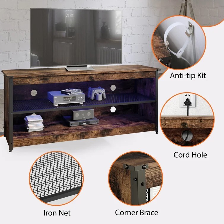 Antenore TV Stand for TVs up to 65" Solid Wood w/ Handy Storage Shelf