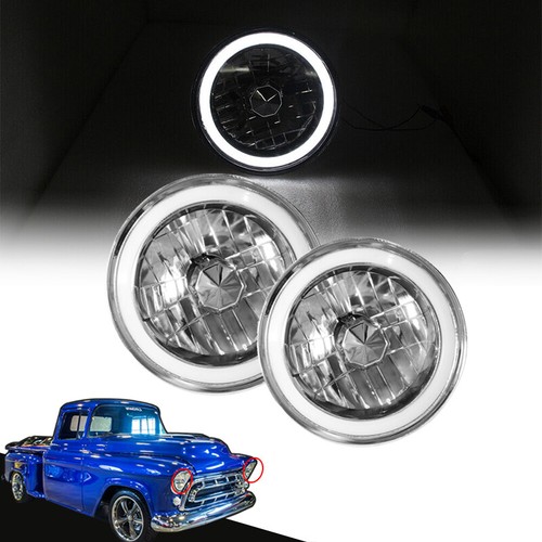 Fit Chevrolet Truck 1954-1957 3100 1956-1959 7 Inch LED Headlights White Halo - Foto 1 di 10