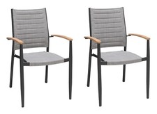 Gartenstuhl 2er Set Balkonstuhl Stapelstuhl Aluminium Textilen Grau Stapelbar