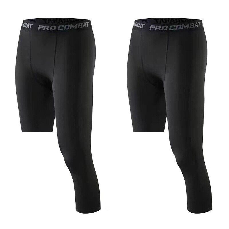 Men 3/4 One Leg Compression Base Layer Tights Athletic Basketball Pants NEW