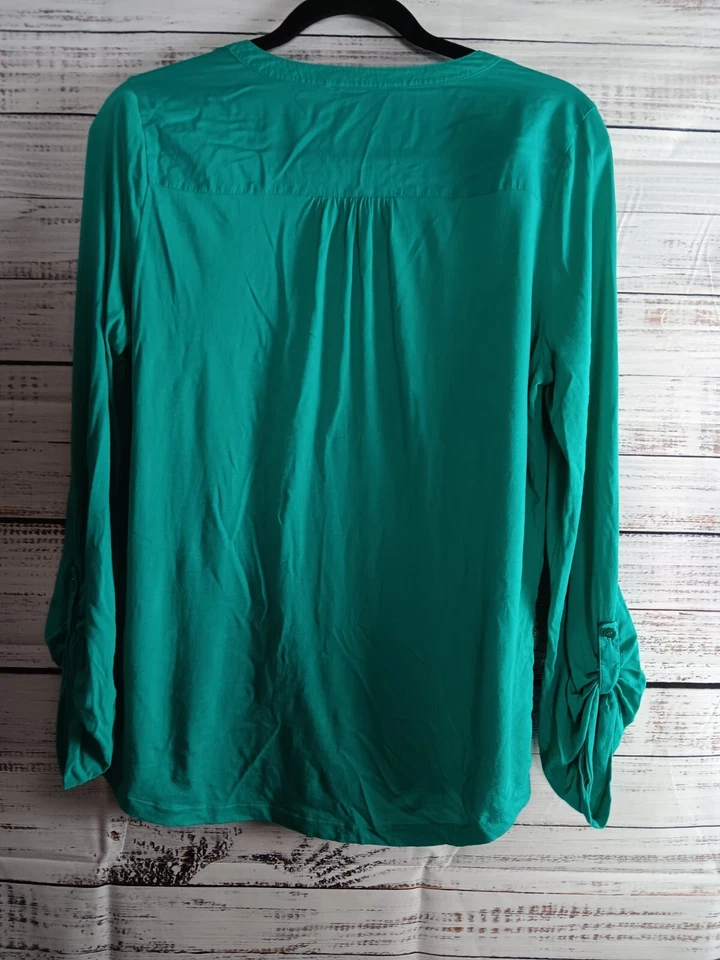 Blusa para mujer Jones New York grande verde manga larga cuello en V mezcla de algodón Foto 2 de 4