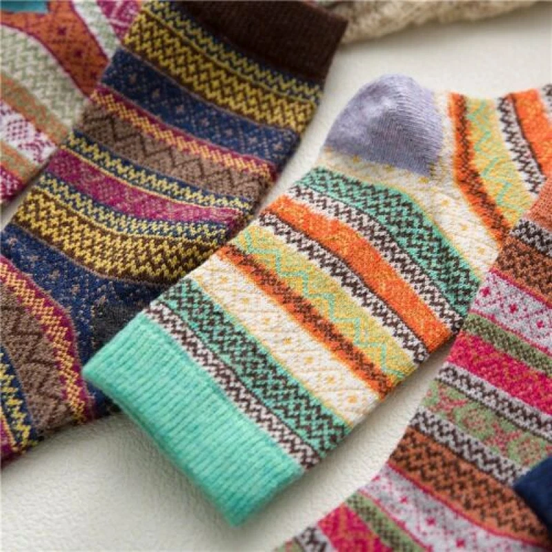5 Pairs Women Thick Winter Socks Warm Wool Nordic Ladies Wool Sock Soft - Image 3 of 4