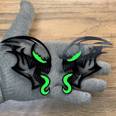 Venomous V3 Badges Emblem Lime Green Eye Tongue, 2 Badges, Fender Venom, Angry