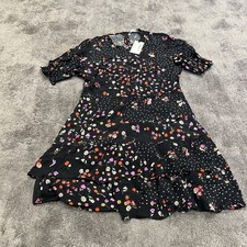 Oasis Pastel Floral Tiered Skater Dress BNWT UK 14 Black