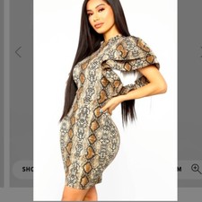 NWT FASHION NOVA Snakeskin ruffles sleeves Mini Dress size S