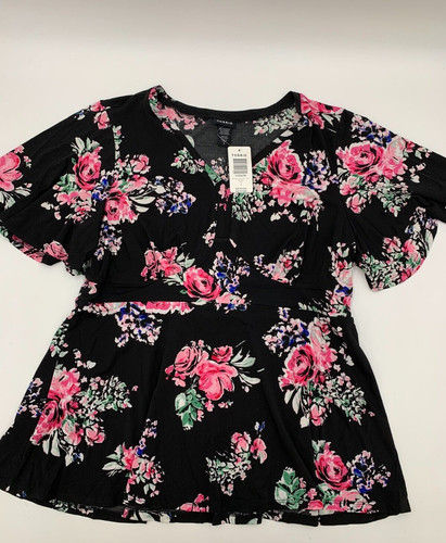 Torrid Soft Rose Petal Fluttery Sleeve Blouse Black Plus Size 1 1X 14 16 #G56278