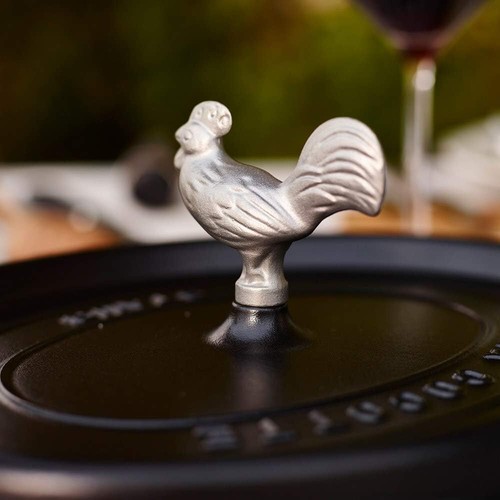 STAUB Cocotte Lid Knob Rooster Silver Cast Iron - Picture 3 of 9