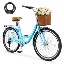 ABORON Beach Cruiser Bike 7 Speed Womens Bike Commute Bicycle 24 26 inch w/ Lock