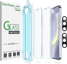 (2+2 pack) amFilm OneTouch for S24 Plus Tempered Glass Screen & Lens Protector