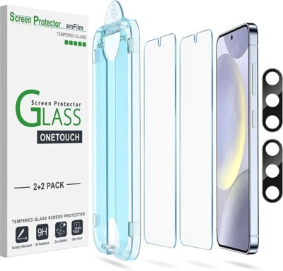 (2+2 pack) amFilm OneTouch for S24 Plus Tempered Glass Screen & Lens Protector