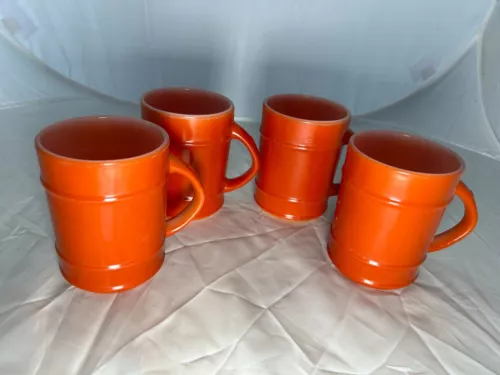 4 Vintage Anchor Hocking Fire King Barrel Coffee Mugs Burnt Orange