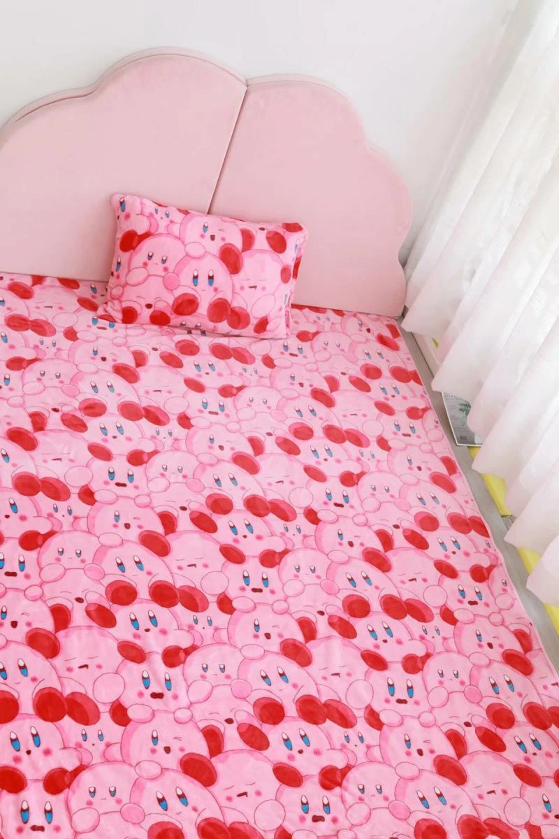 Kirby Cartoon Red Soft Blanket Bedding Set with Pillowcase and Quilt Throw