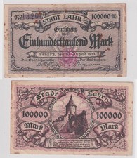 Banknote Inflation 100000 Mark Stadt Lahr i.B. 1923 (147324)