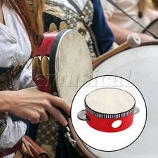 3 Pcs Hand Held Tambourine Drum 4 Inch Red and Rhythm Sticks Wood Claves