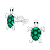 1 Paar Ohrringe Ohrstecker 925 Sterling Silber SchildkröTe In GrüN