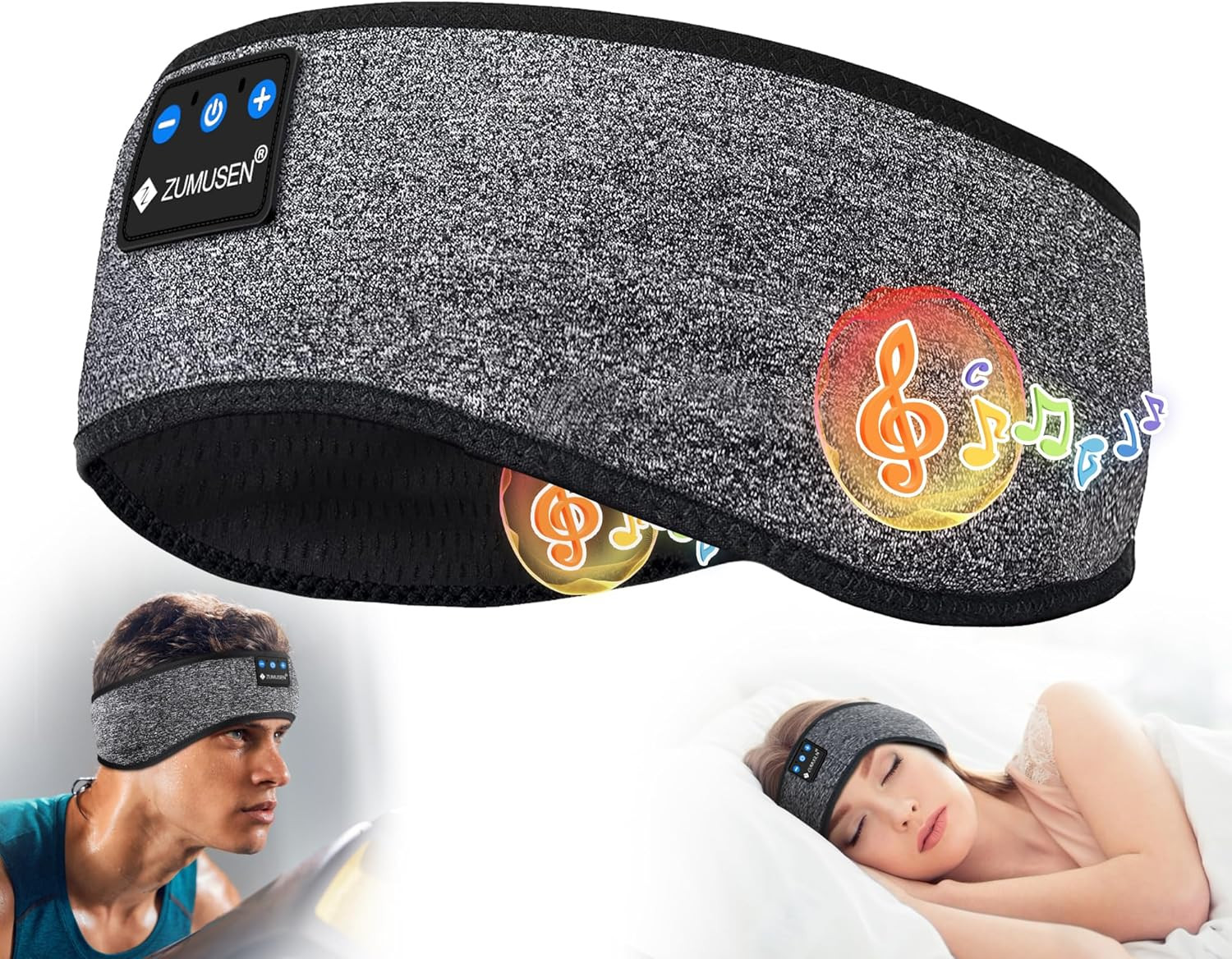 ZUMUSEN Sleep Headphones Headband Bluetooth 5.4, Wireless 15 Hours Playtime Spor