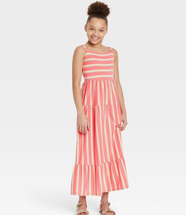 Girls' Tiered Knit Maxi Sleeveless Dress - Cat & Jack Medium Coral M