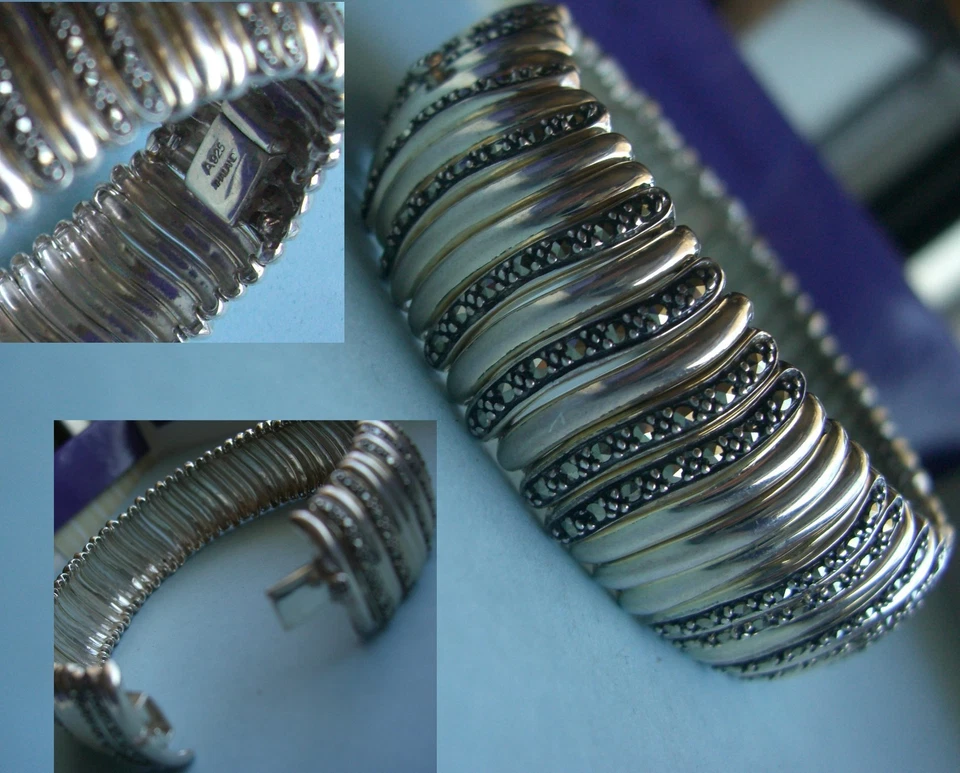 Brazalete de plata de ley con brazalete ancho pesado Omega 8" y 47,2 g Foto 3 de 4