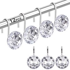 12PCS Shower Curtain Hooks Rings for Bathroom, Decorative Resin Shower Clear
