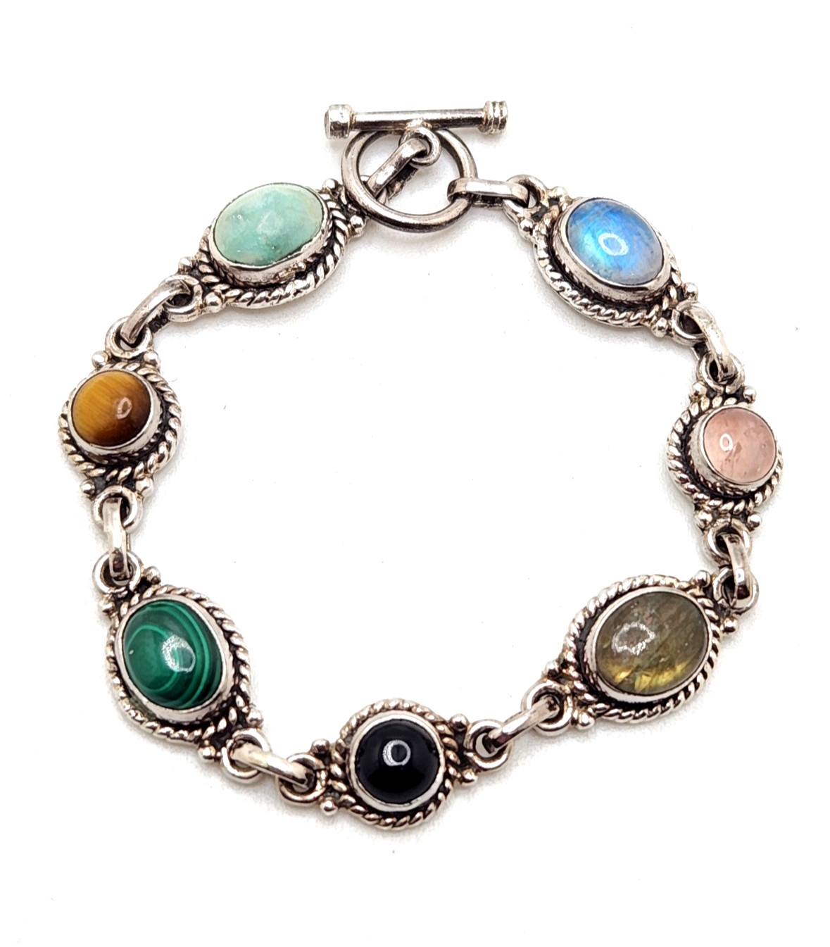 Sterling Silver Colorful Multi-Stone Cabochon Tog… - image 1