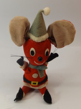 DAKIN DREAM PETS Red Stuffed Felt Christmas Santa Mouse, Made Japan, VINTAGE 60s